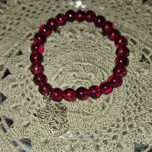 Crimson Beaded Harry Potter Bracelet With Griffindor Gold Charm